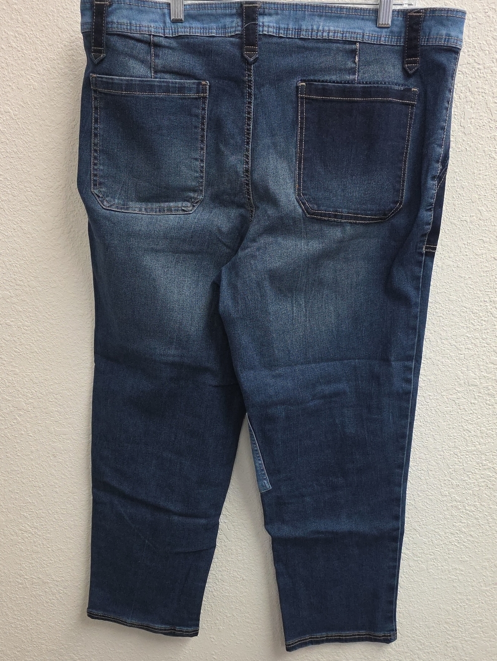 Blue Patchwork Stretch  Mid Rise Straight Denim Jeans Size 20 Plus - Picture 2 of 9